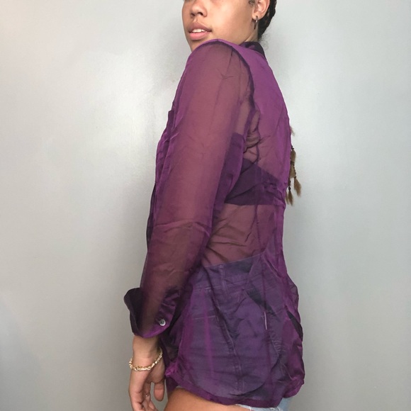sheer purple button up - Picture 4 of 4